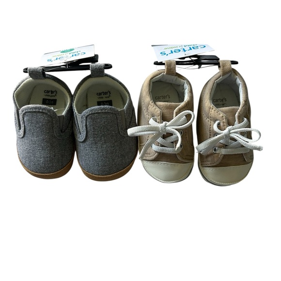 Carter's Gray Slip-On and Tan Lace-Up Baby Shoe Lot of 2 - Picture 2 of 10
